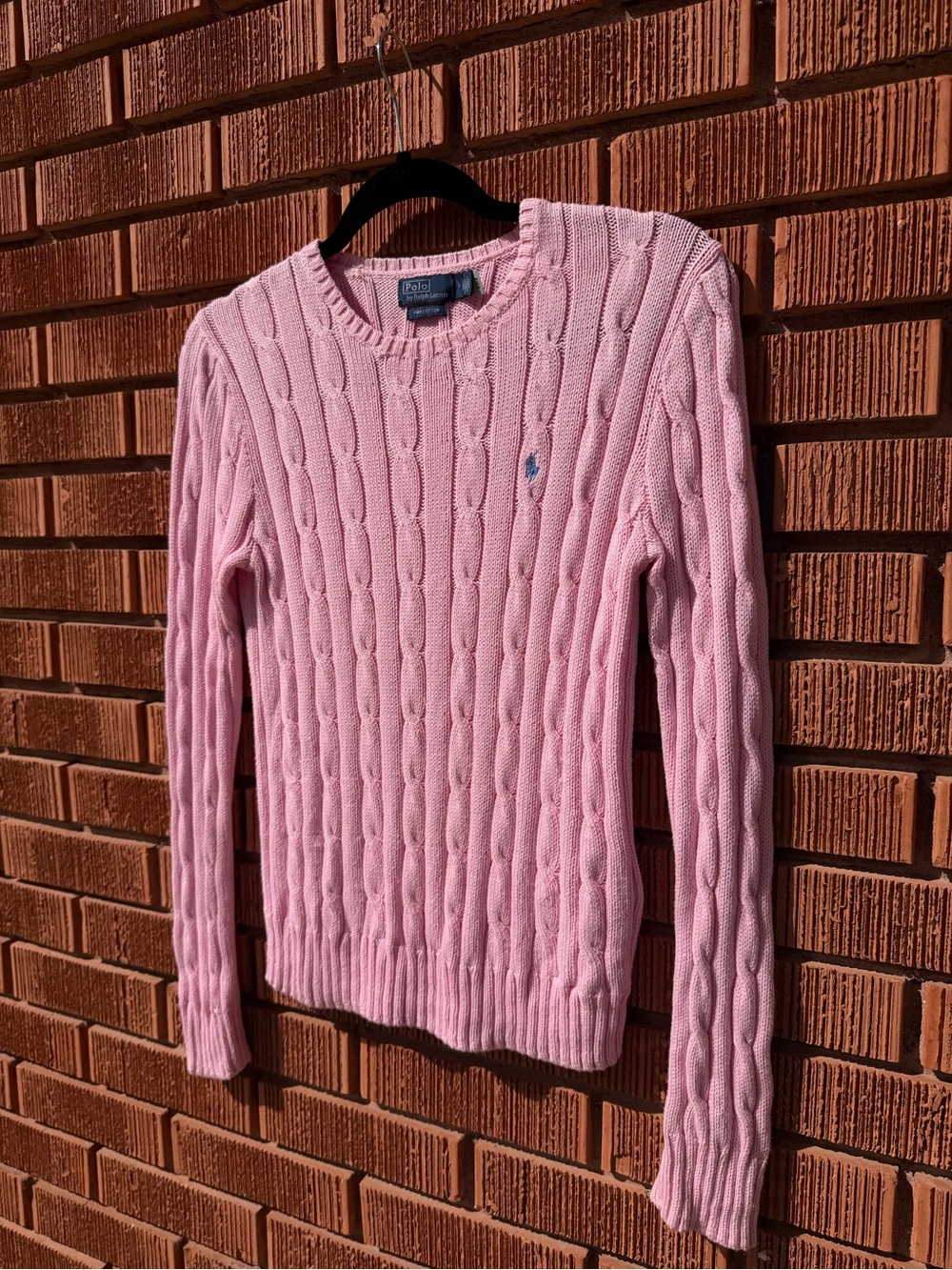 UPDATED PICS: Ralph Lauren Light Pink Cable-Knit Crewneck Sweater with Polo Logo - Picture 13 of 15